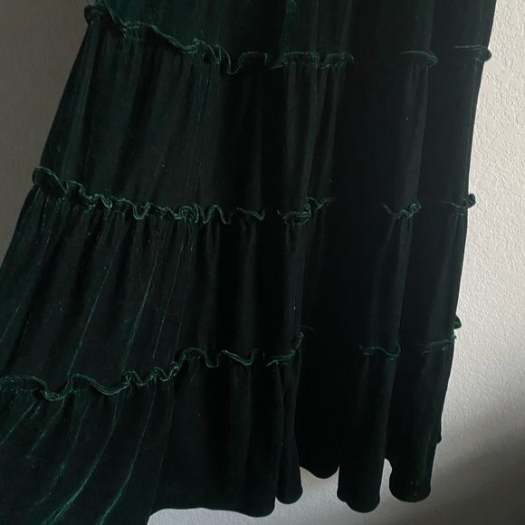 OPT Green Velvet Smocked Tiered Goth Vamp Elegant Dark Academia Midi Dress L - Picture 7 of 12